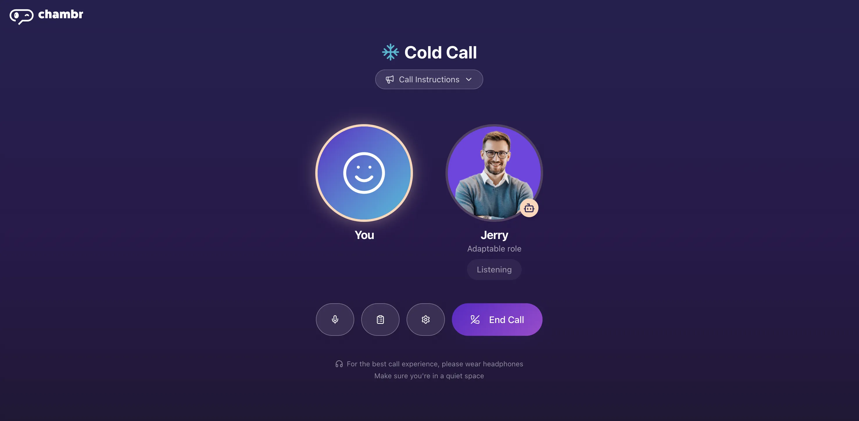 Chambr cold call practice session