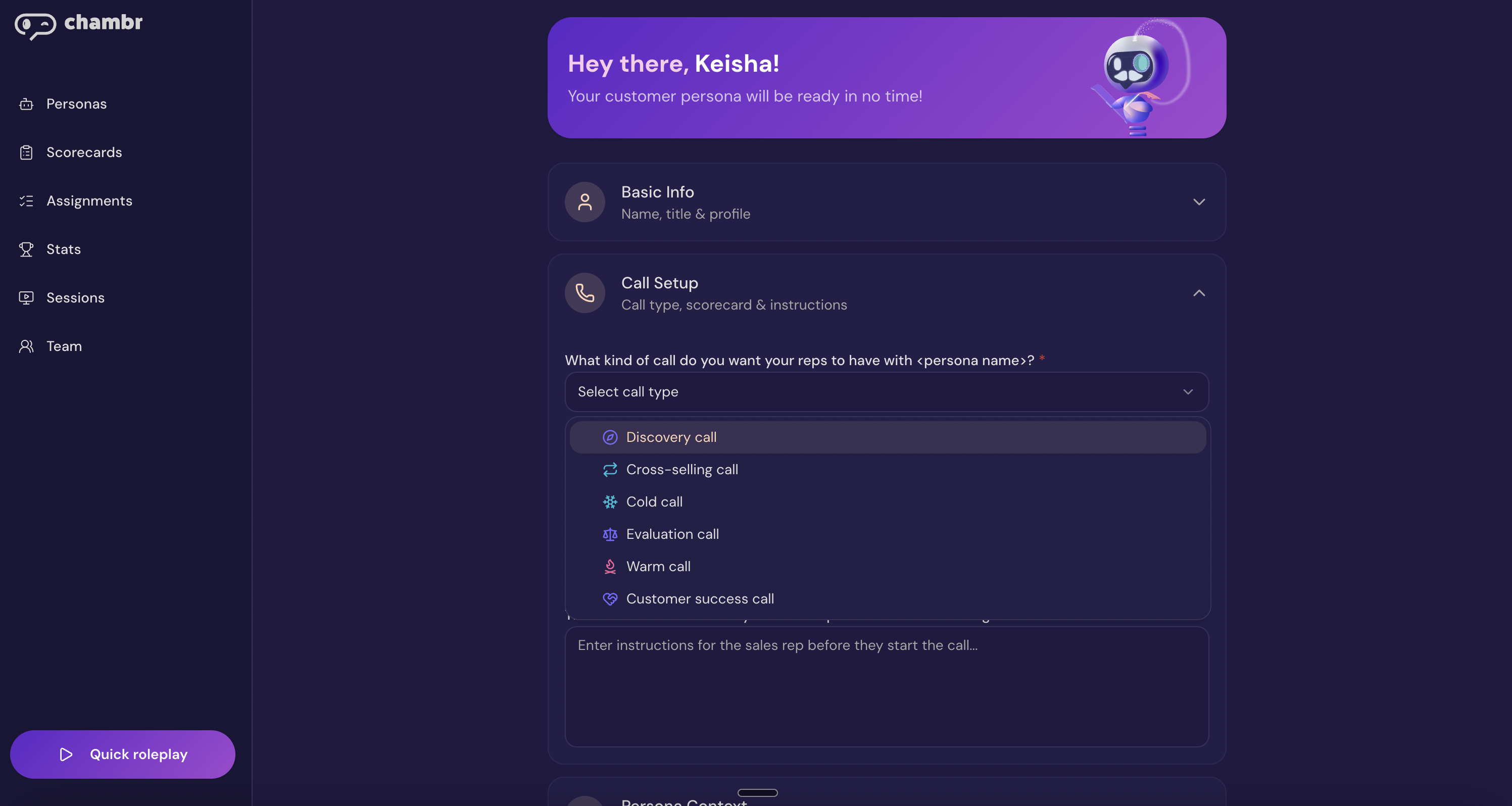 Chambr persona creation interface