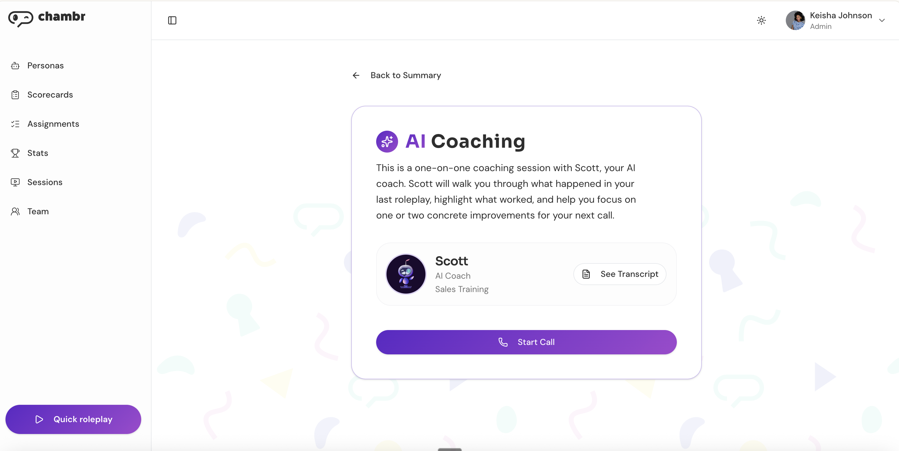 Chambr AI coaching session with Scott, your AI coach