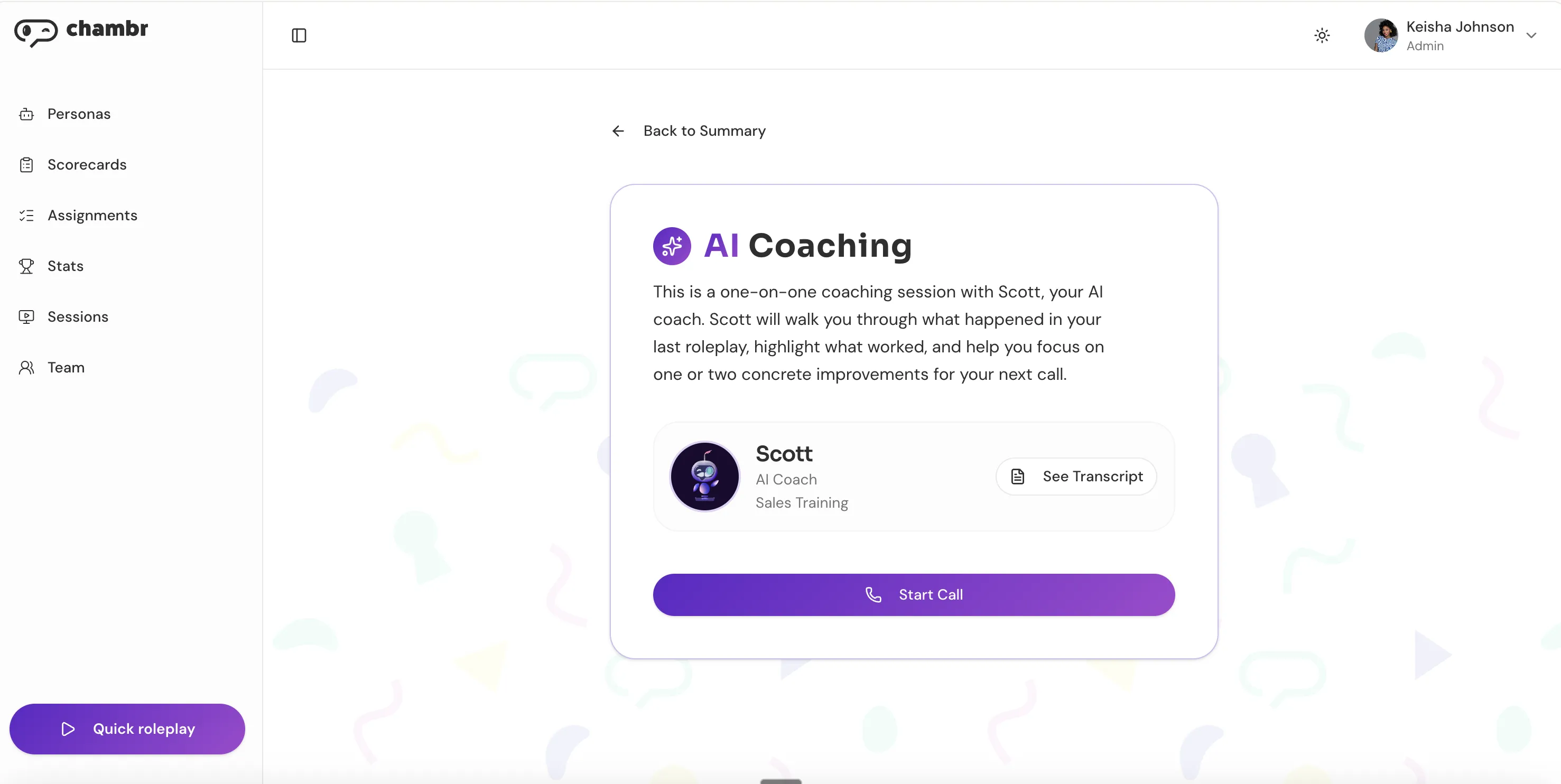 Chambr AI coaching session with Scott, your AI coach